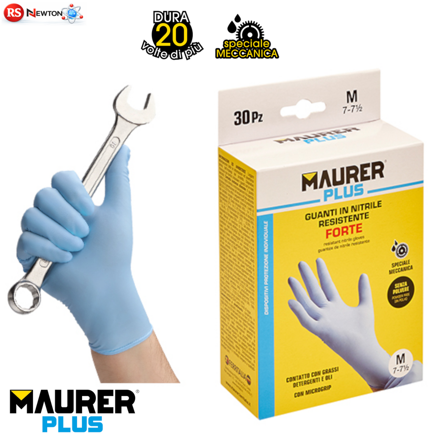 Guanti Nitrile Maurer FORTE Microgrip Resistenti Oli Chimici Meccanica 30pz VBS