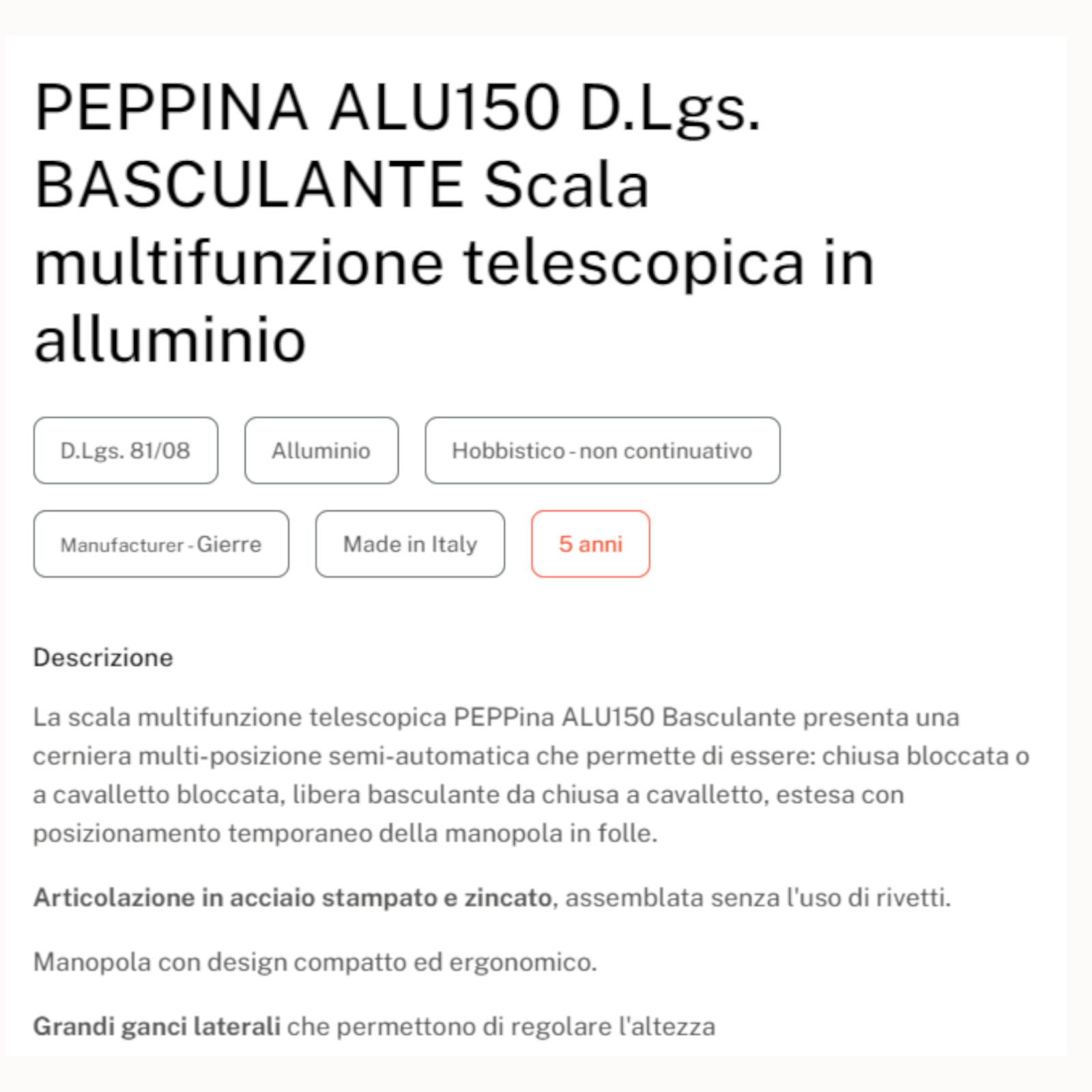 Scala Telescopica Multifunzione Alluminio GIERRE Basculante 150kg Made Italy G.F