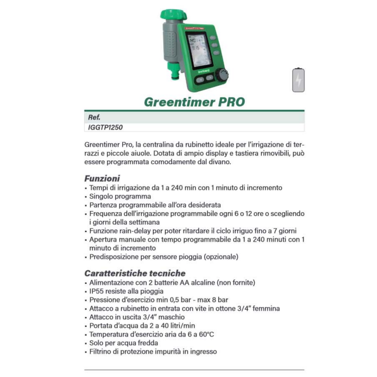 Programmatore Irrigazione Digitale IRRITEC Centralina Rubinetto Timer Acqua D.X