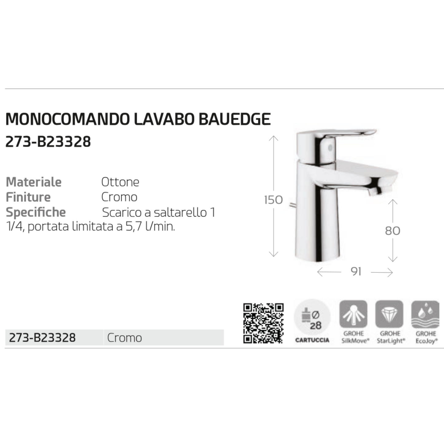 Rubinetto Miscelatore Bagno Lavabo Bidet Vasca Doccia Ottone GROHE BAUEDGE D.X