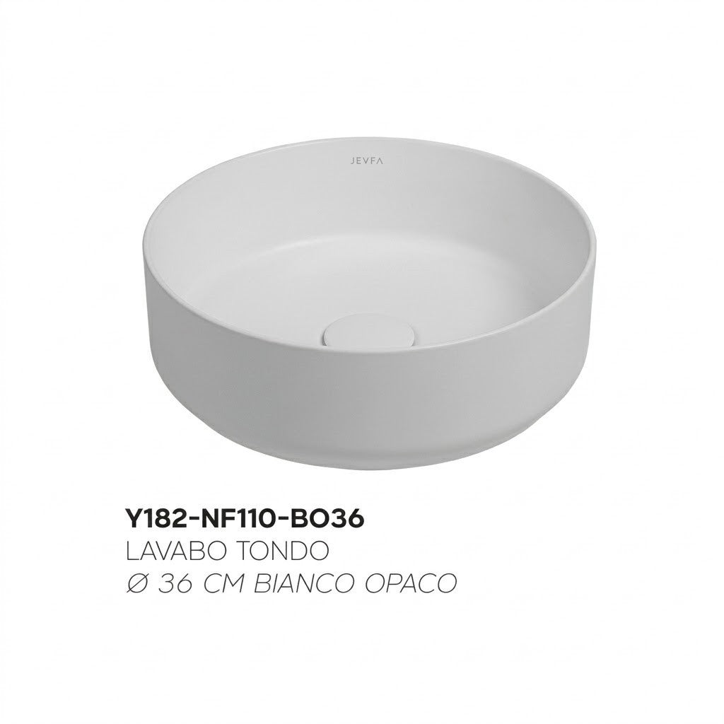 Lavabo Bagno Da Appoggio Rotondo NYMO Ø36cm Ceramica Moderno Ultra Sottile D.X