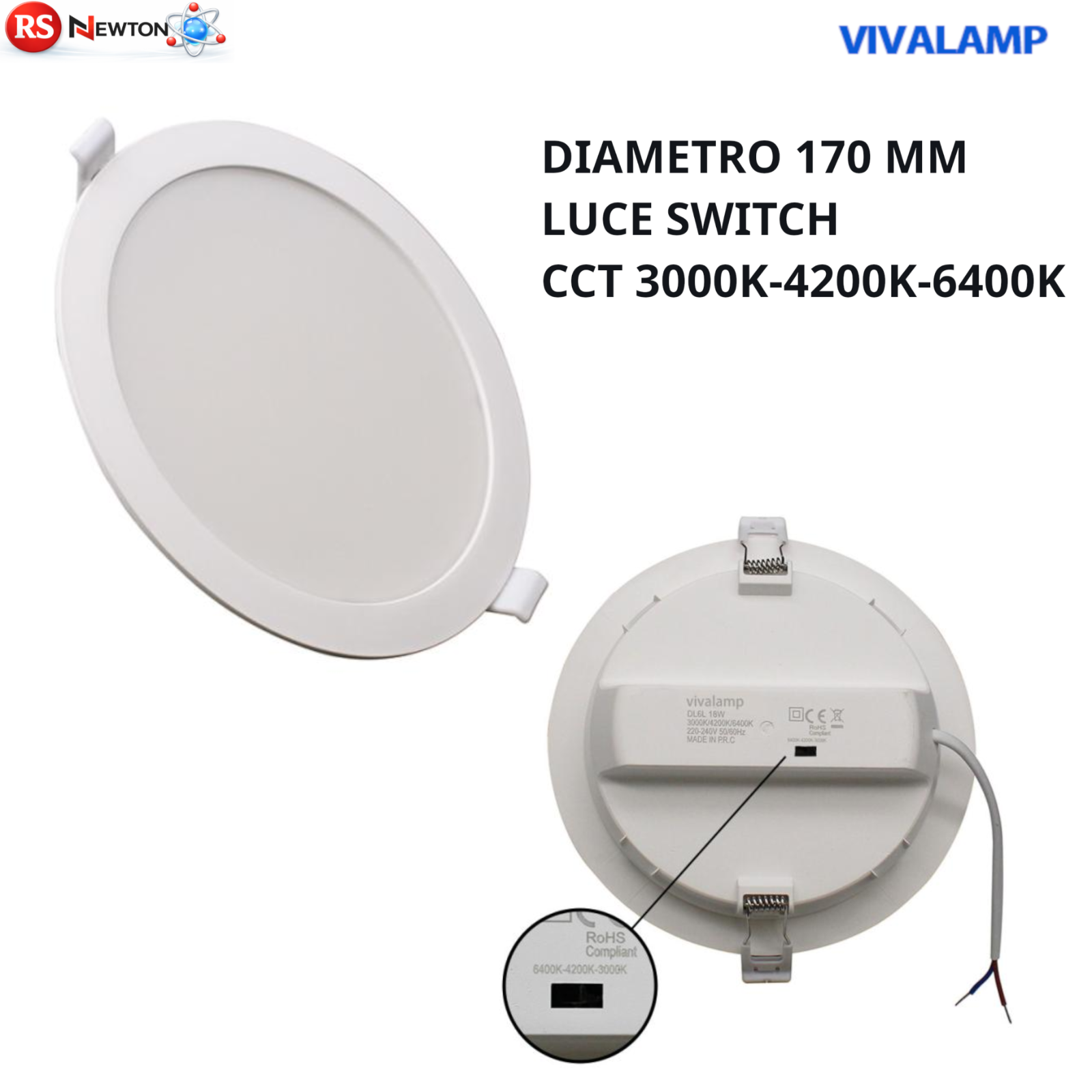 Faretto LED Incasso 18W Rotondo Ø170mm CCT 3000K 4200K 6400K Per Cartongesso V.L
