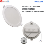 Faretto LED Incasso 18W Rotondo Ø170mm CCT 3000K 4200K 6400K Per Cartongesso V.L