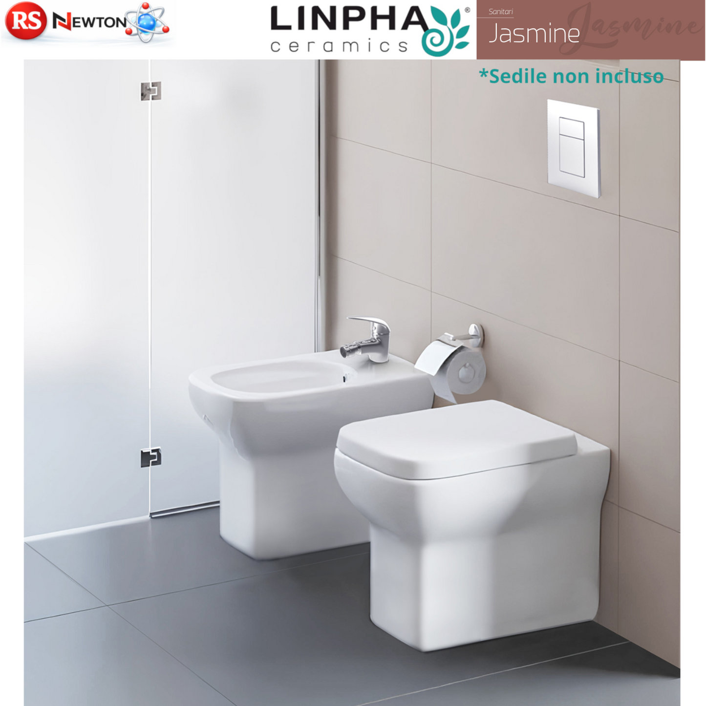 Sanitari Filo Muro Bagno LINPHA Jasmine Vaso WC Bidet CopriWater Bianco D.X