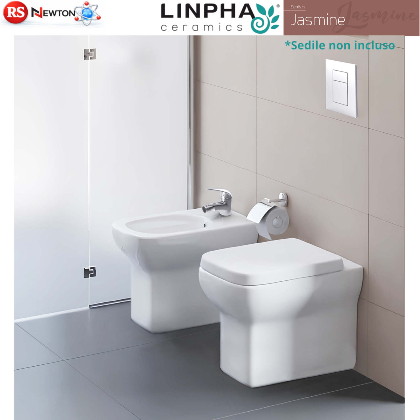 Sanitari Filo Muro Bagno LINPHA Jasmine Vaso WC Bidet CopriWater Bianco D.X