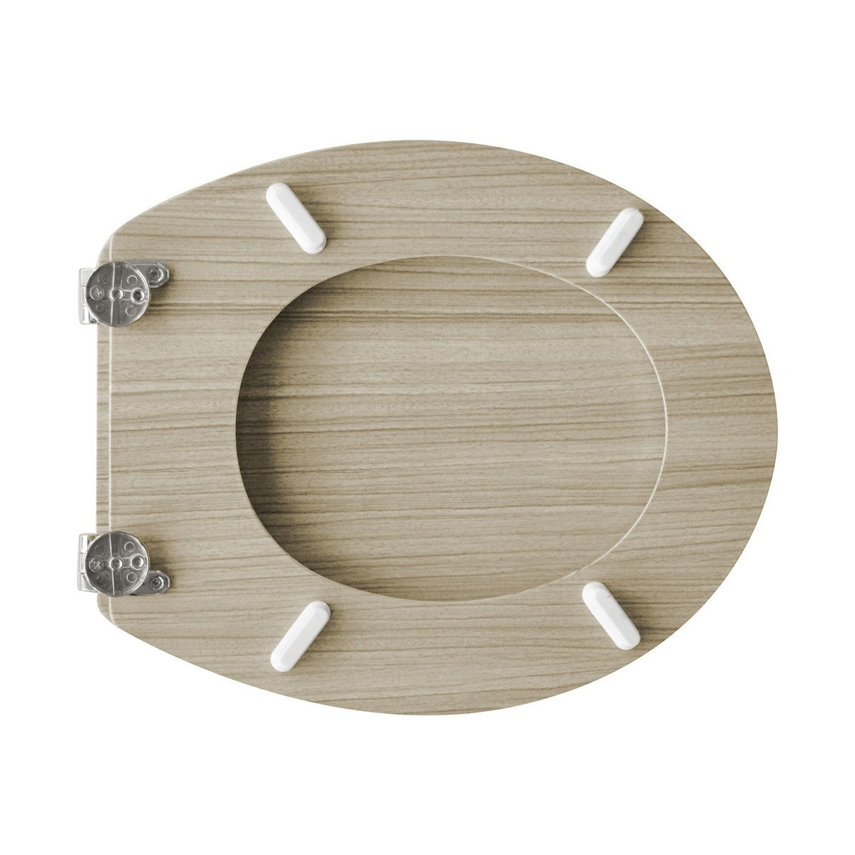 Sedile WC Universale Legno Rovere Sbiancato Cerniere Regolabili Copriwater D.X