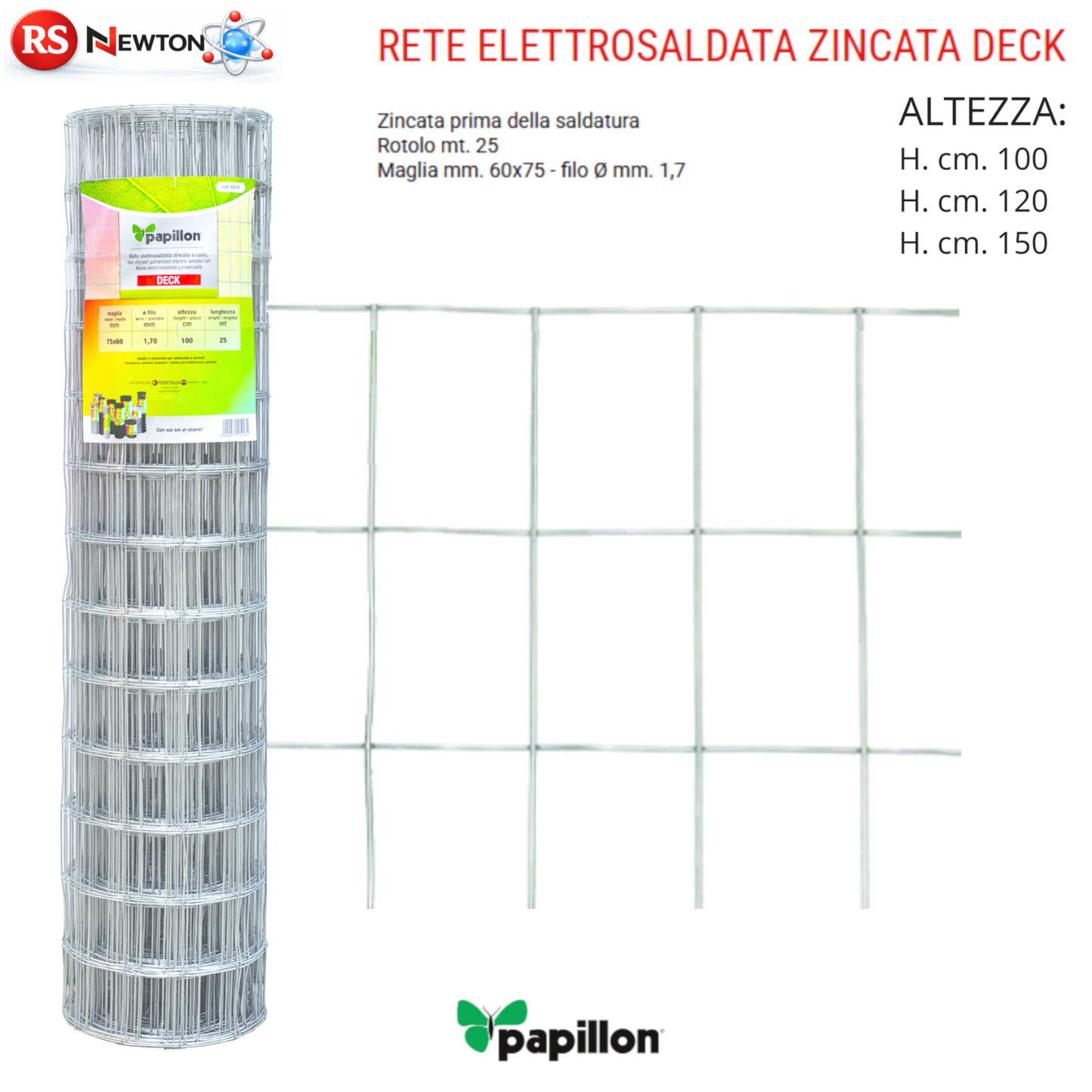 Rete Metallica Elettrosaldata Zincata Griglia Maglia 60x75 Filo Ø 1,7mm VBS