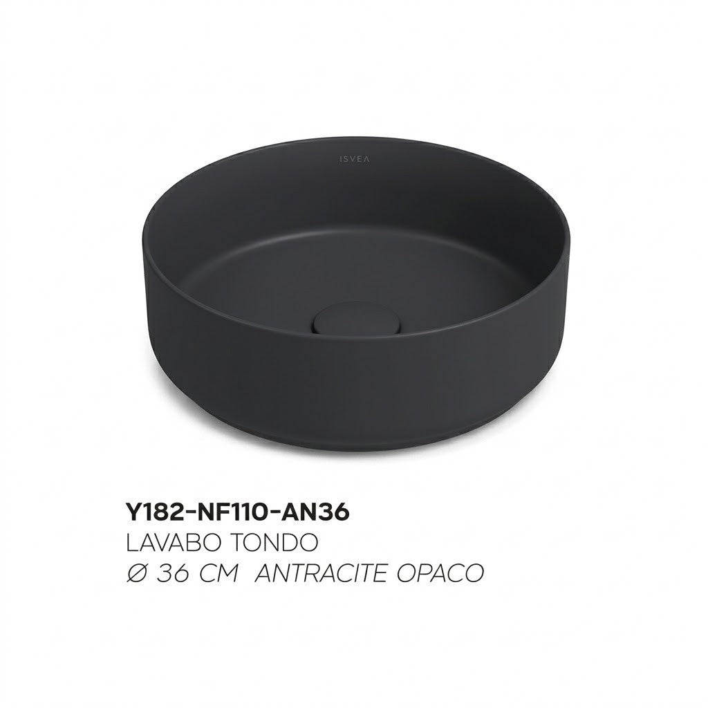 Lavabo Bagno Da Appoggio Rotondo NYMO Ø36cm Ceramica Moderno Ultra Sottile D.X