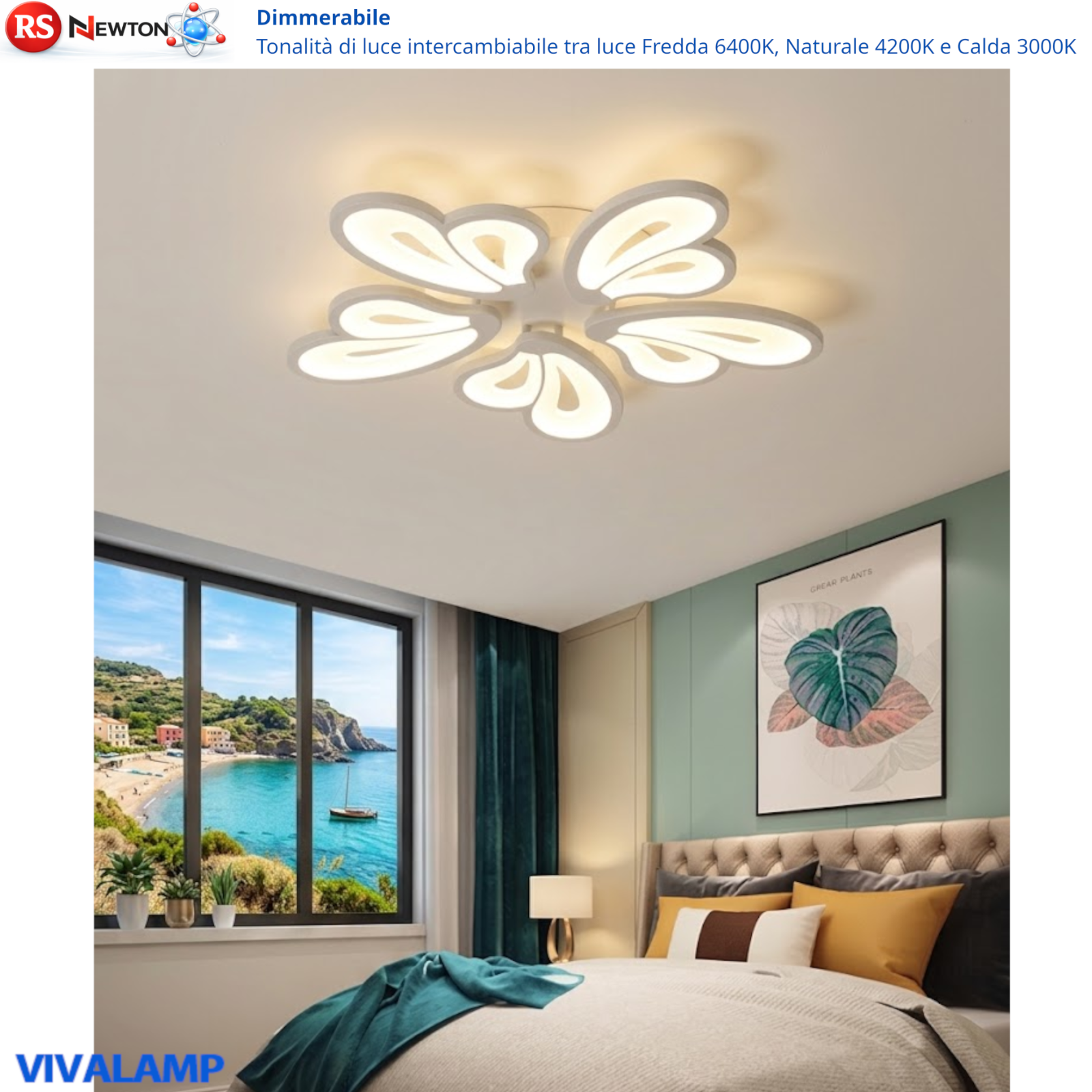 Plafoniera LED Soffitto 70W Dimmerabile Telecomando 3 Luci Moderna 58cm V.L