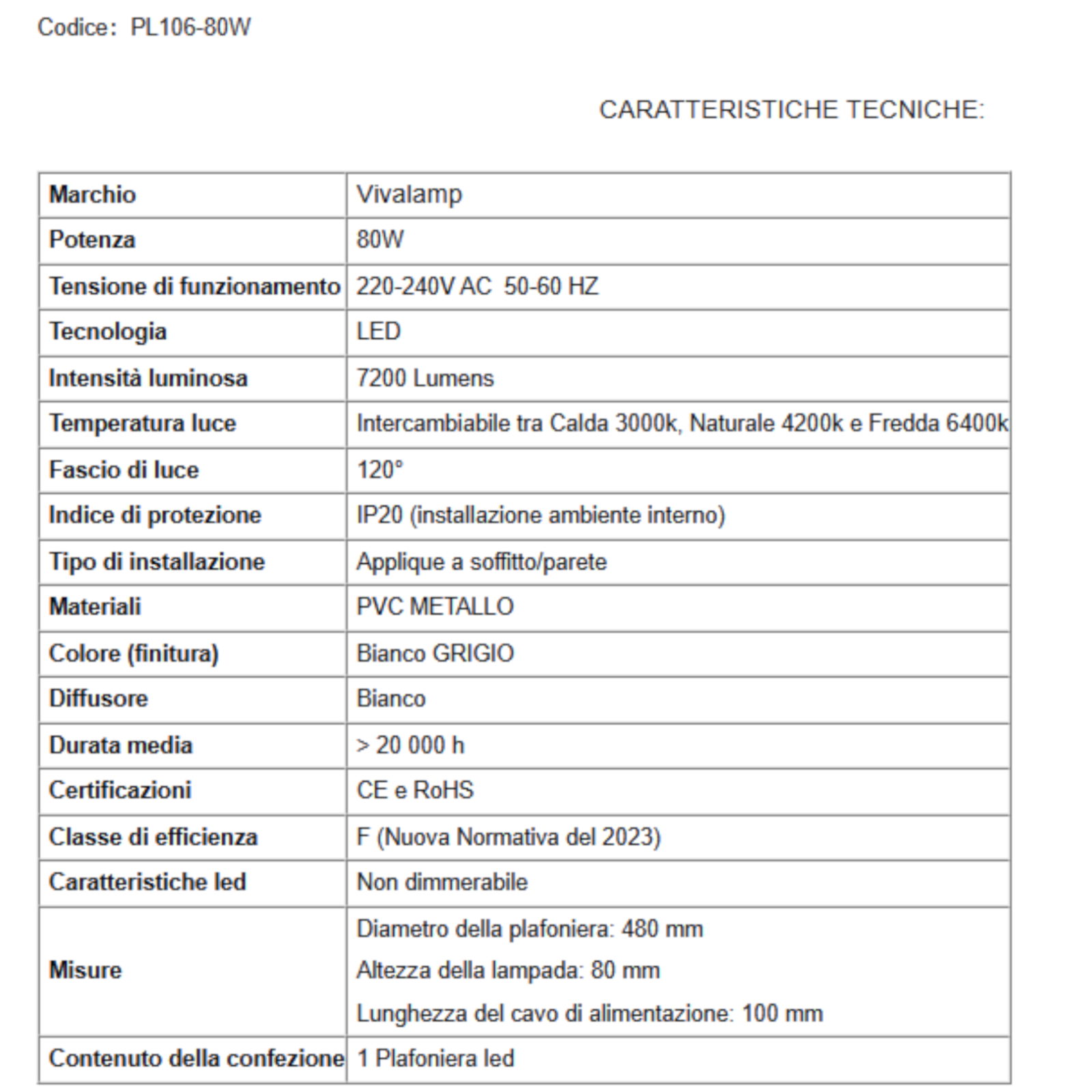 Plafoniera Soffitto LED Quadrata 80W 48cm 7200 Lumen Moderna Luce Switch V.L