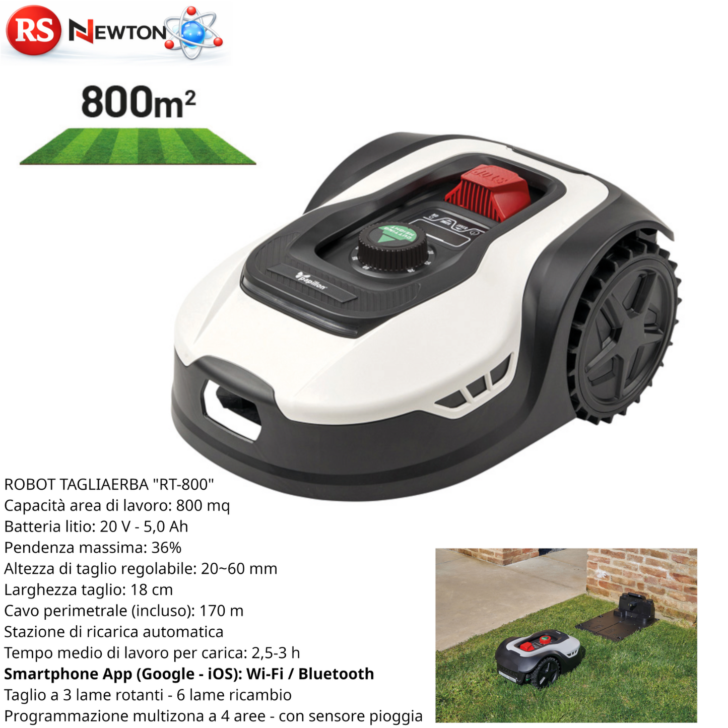 ROBOT TAGLIAERBA a Batteria 20V 5,0Ah Tosa RasaErba Giardino Per Prati 800mq VBS