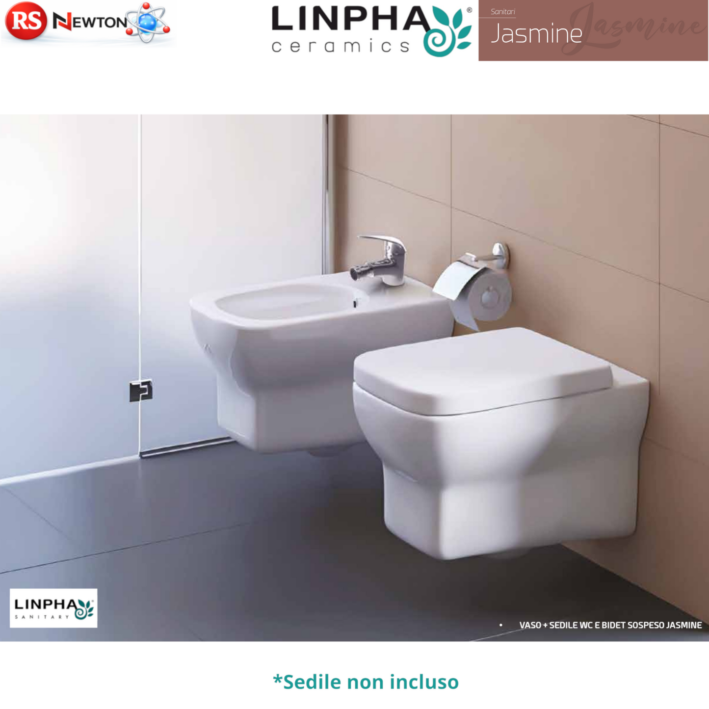 Sanitari LINPHA Jasmin Rimless Vaso WC Bagno Bidet Sospeso CopriWater Bianco D.X
