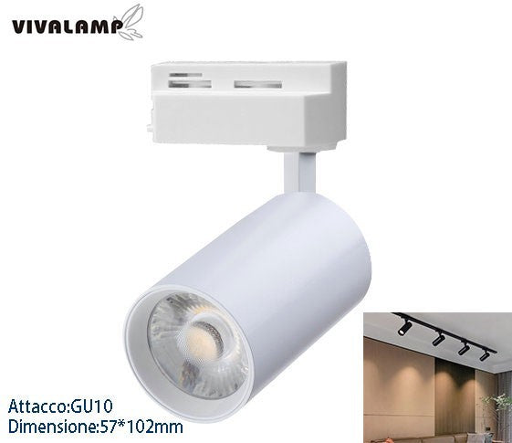 Portafaretto GU10 Binario Monofase Bianco Nero Supporto Spot LED per Negozi V.L