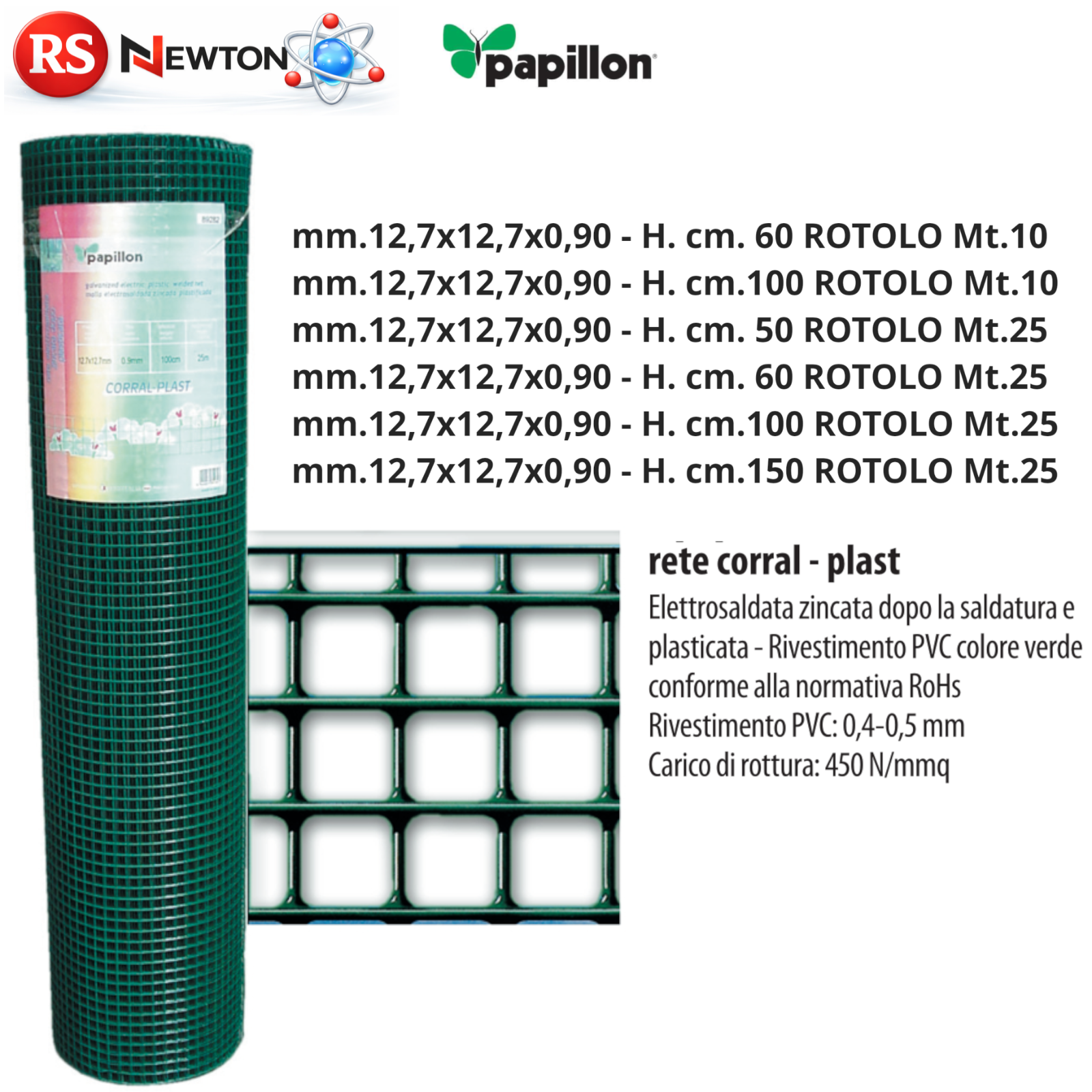 Rete Metallica Saldata Zincata Per Recinzione Plasticata Verde PVC 10-25mt VBS