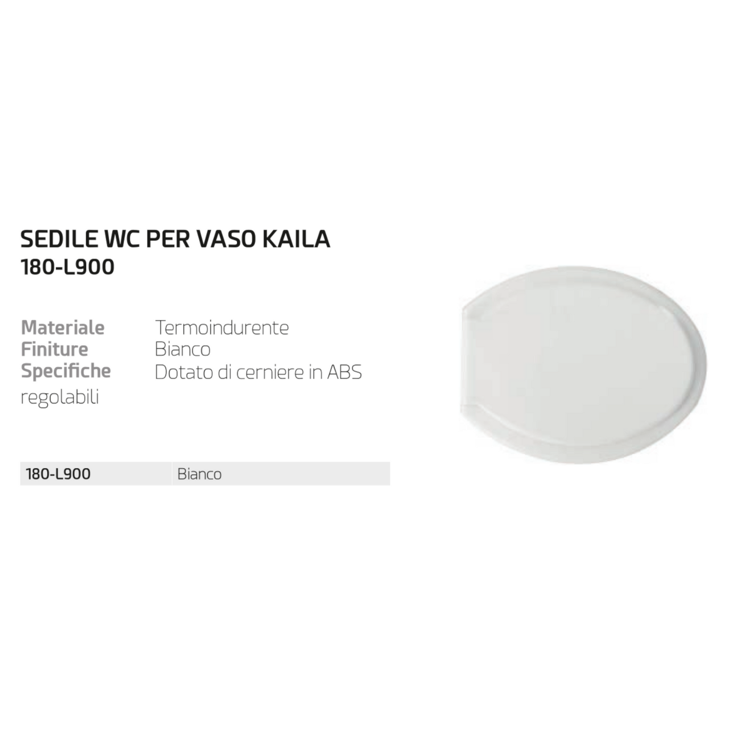 Sedile WC LINPHA Kaila Copriwater Bianco Termoindurente Cerniere Regolabili D.X