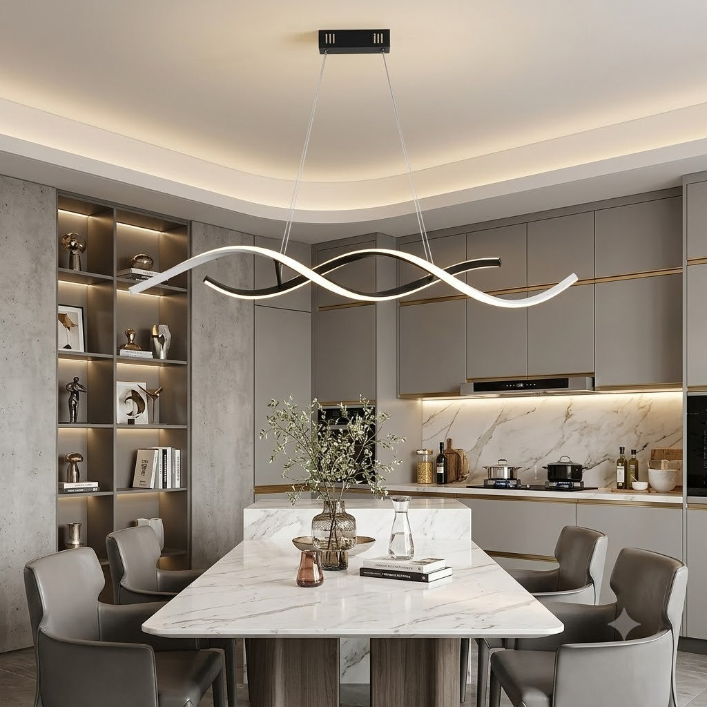 Lampadario LED Moderno Bianco Nero 54W Dimmerabile Telecomando 3 Luci 100cm V.L