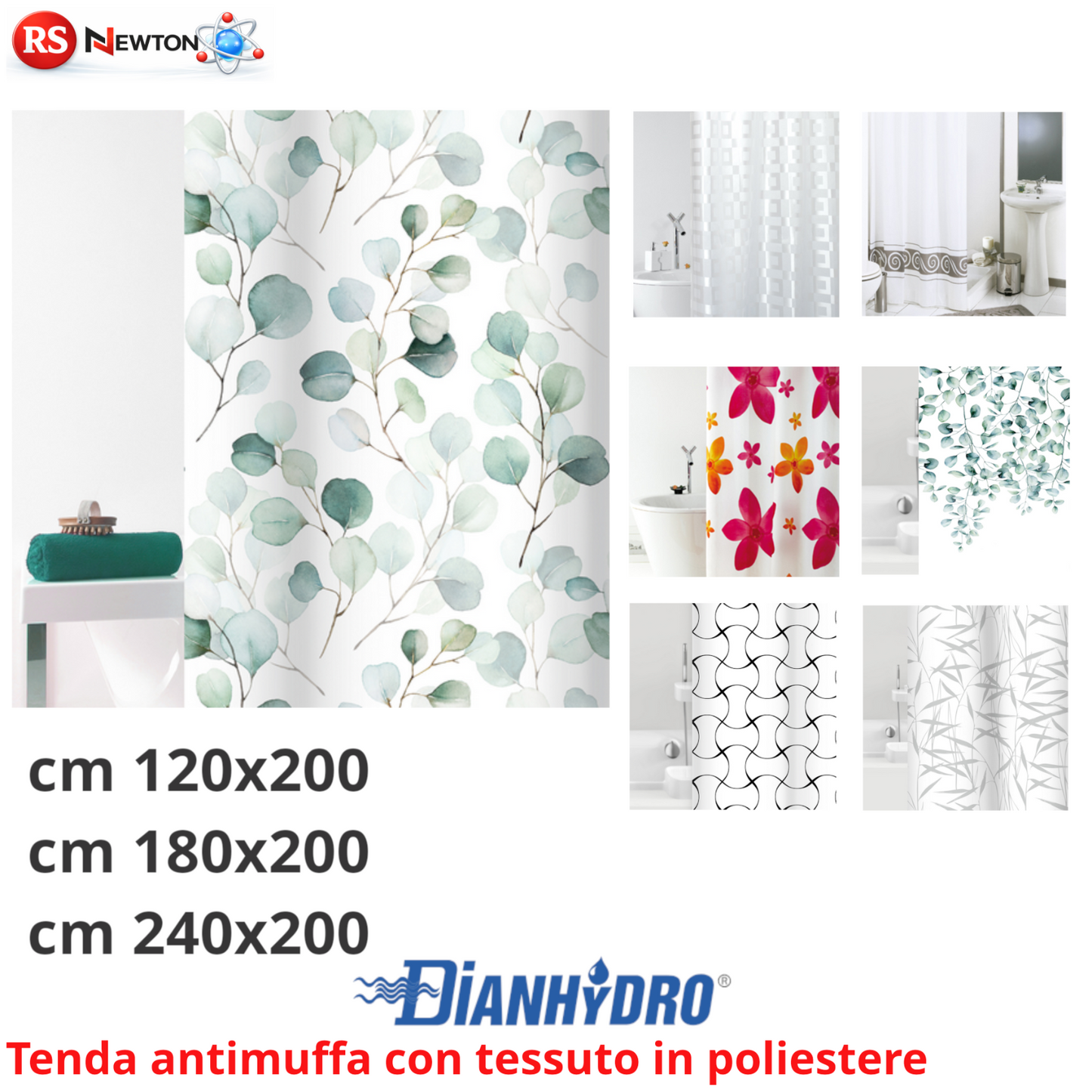 Tenda Per Doccia in Tessuto 120x200 180x200 240x200 Cm Tende Impermeabile D.X