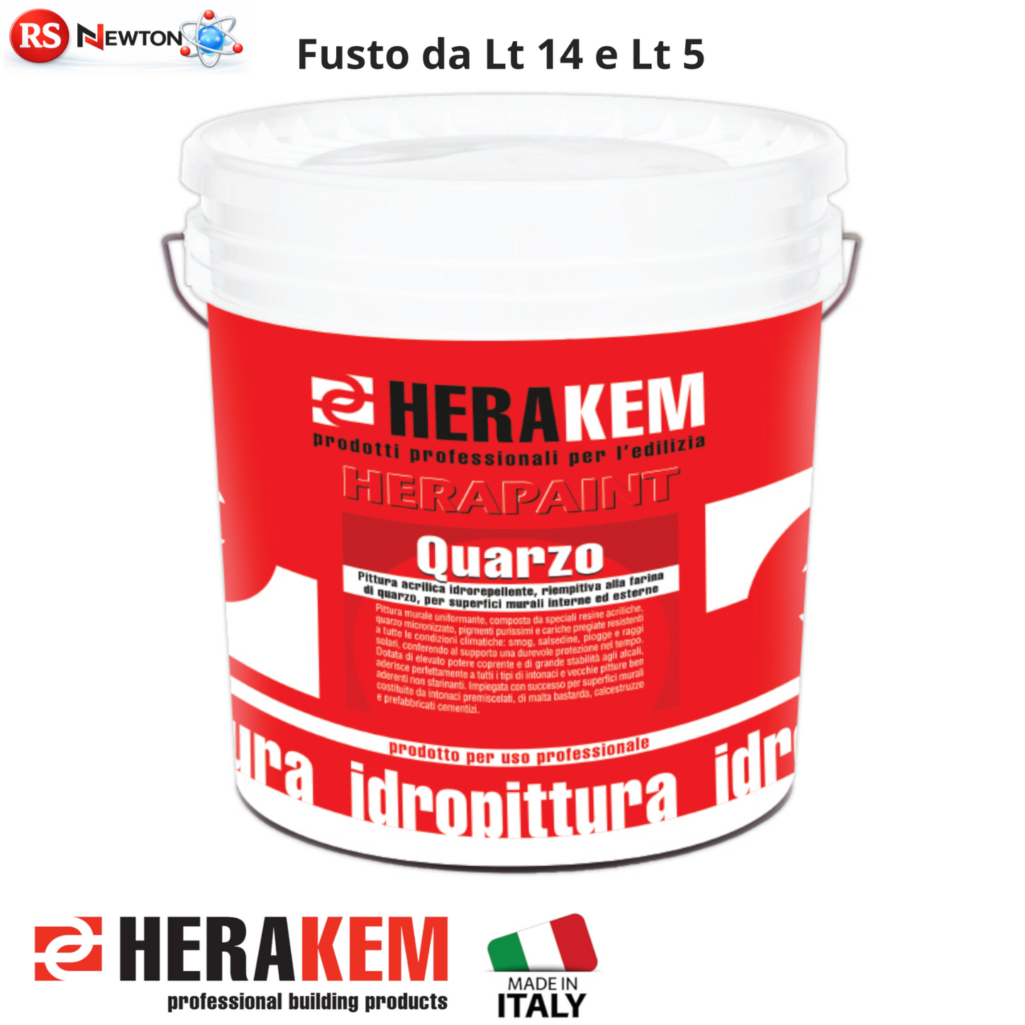 Pittura al Quarzo Interno Esterno HERAKEM Idrorepellente 5L 14L Bianco Opaco
