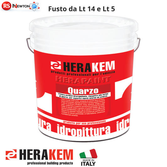 Pittura al Quarzo Interno Esterno HERAKEM Idrorepellente 5L 14L Bianco Opaco