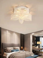 Plafoniera Soffitto Fiore Cristallo Bianco E14 5 Luci Bianca Elegante 48cm V.L