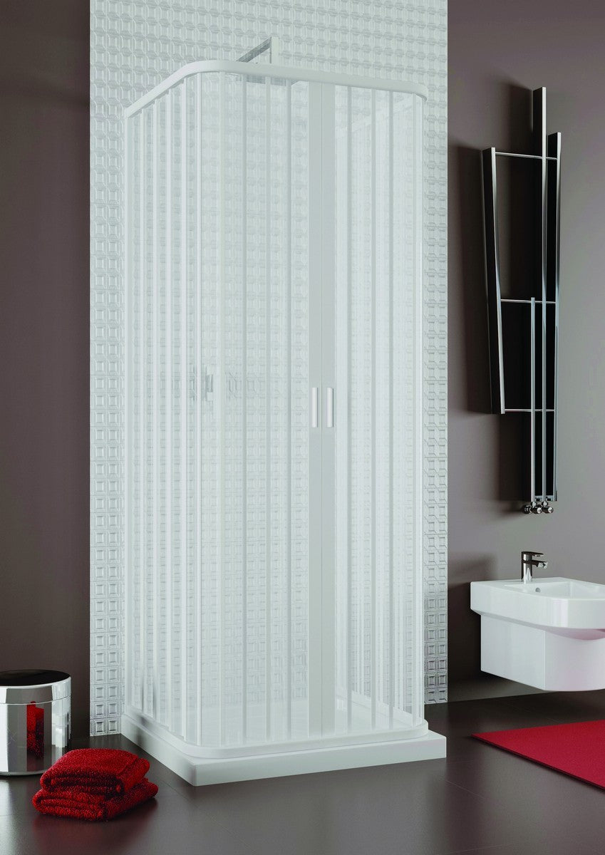Cabina Box Doccia Quadrato PVC Apertura 3 Lati a Soffietto Chiusura Centrale D.X