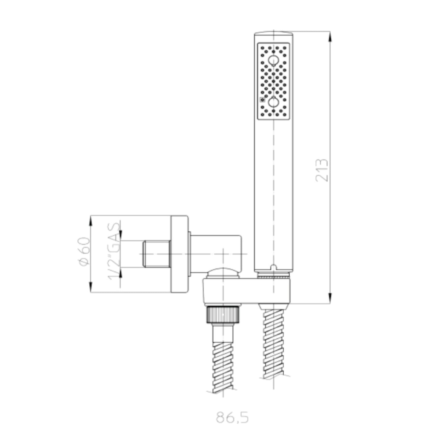 Set Doccia Duplex ZEN Doccetta a Pulsante Flessibile Ottone 125cm e Supporto D.X