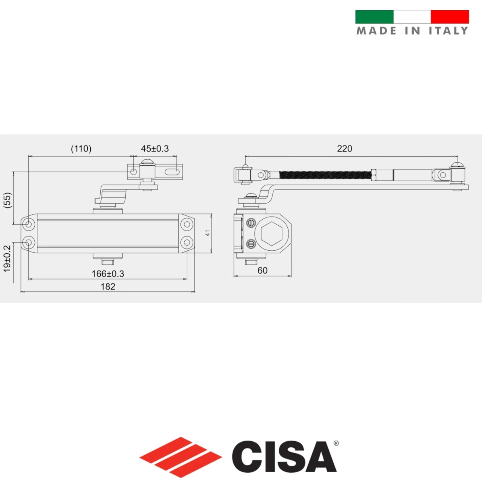 Chiudiporta Aereo CISA Braccio Rallentatore Porta Nero Con e Senza Arresto G.F