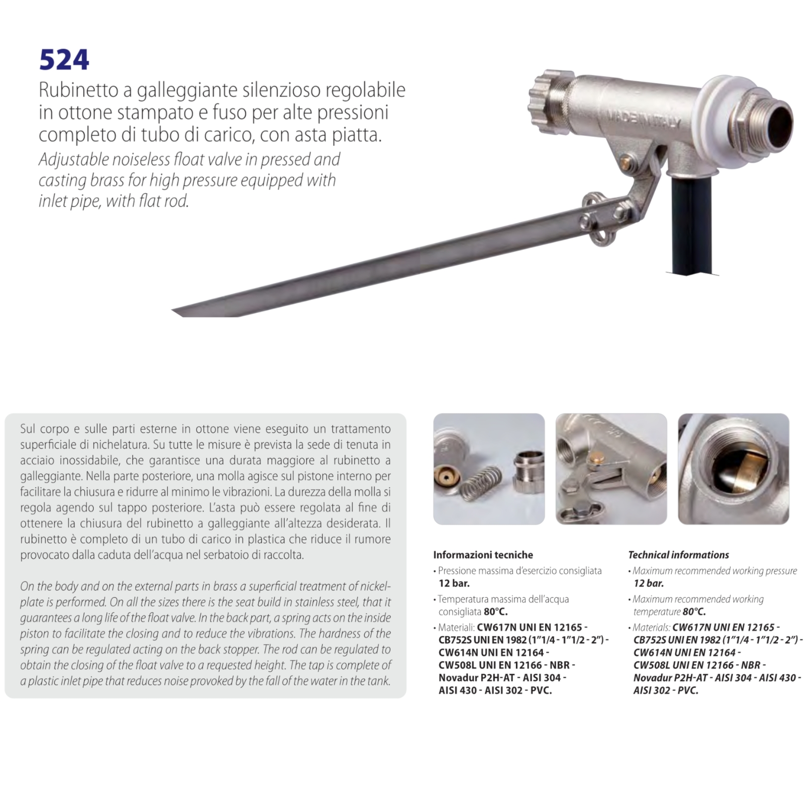 Galleggiante Silenzioso Ottone Alte Pressioni 1/2 3/4 1 WC Professionale D.X