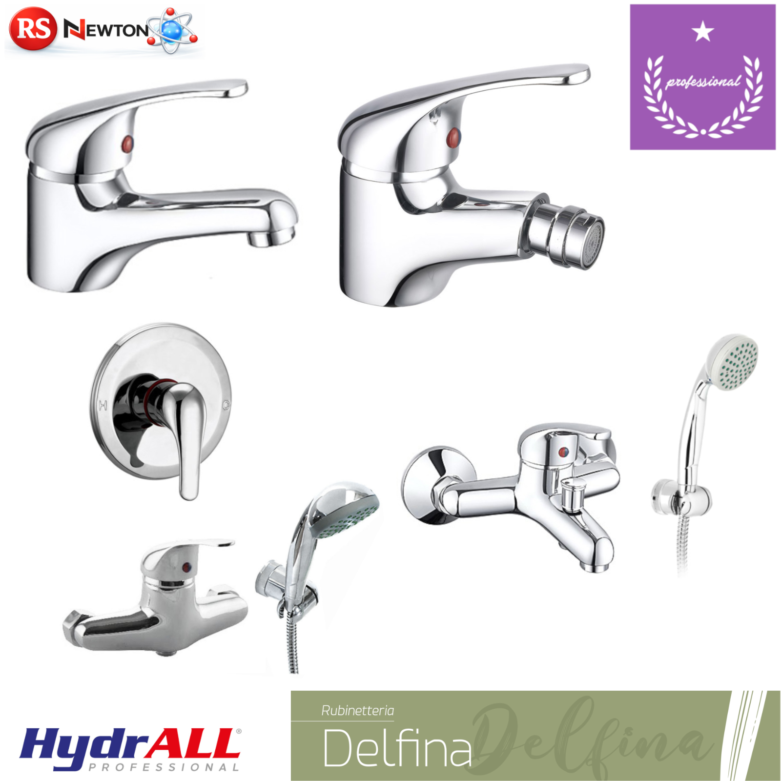 Miscelatore Rubinetto Bagno Lavabo Bidet Vasca Doccia Ottone Cromo DELFINA D.X