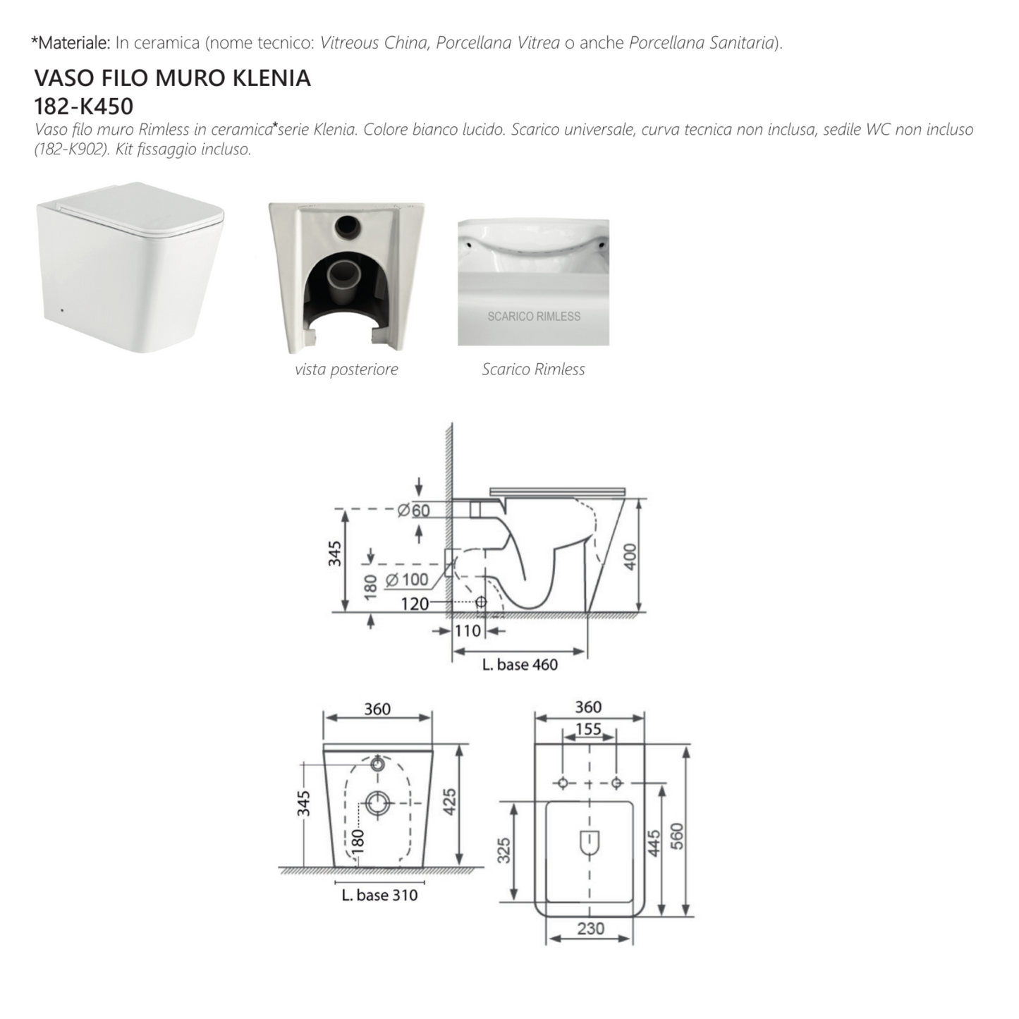 Sanitari Filo Muro Bagno Linpha KLENIA Vaso WC Bidet CopriWater Soft Moderno D.X