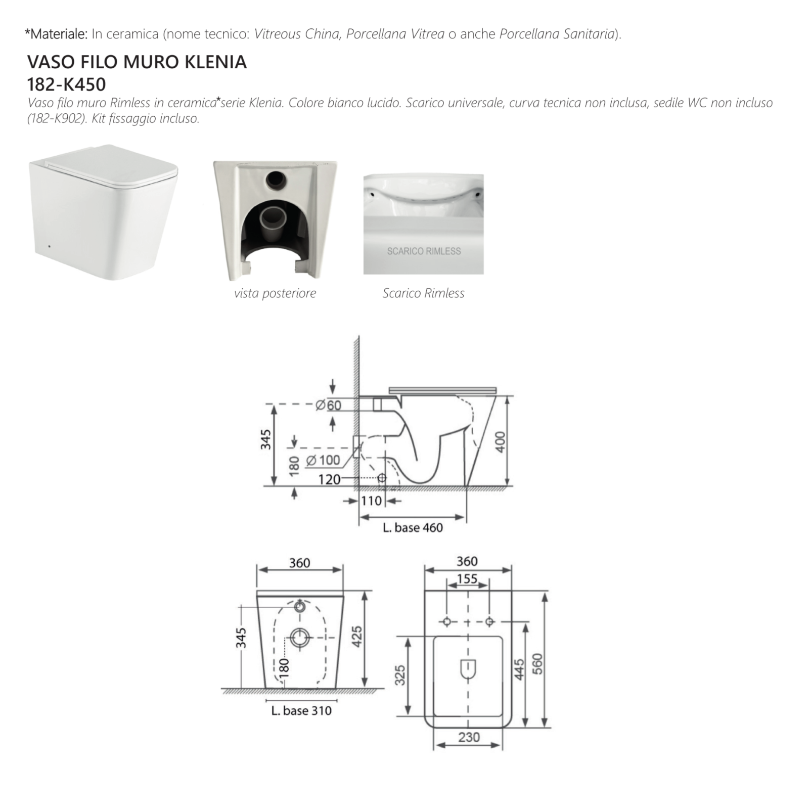 Sanitari Filo Muro Bagno Linpha KLENIA Vaso WC Bidet CopriWater Soft Moderno D.X