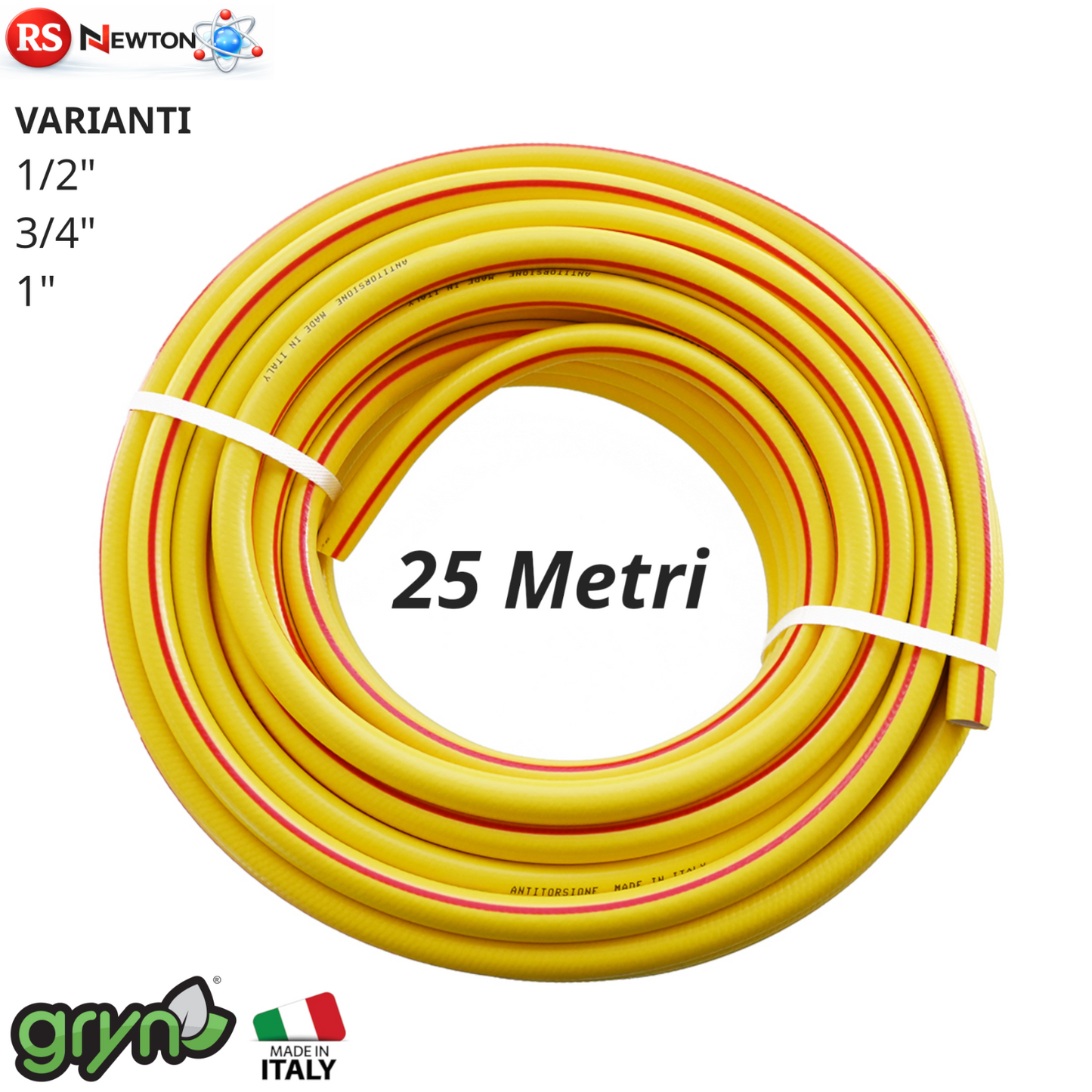 Tubo Giardino 25 Mt PVC Rinforzato Anti-torsione Acqua Potabile 1/2 3/4 1" D.X