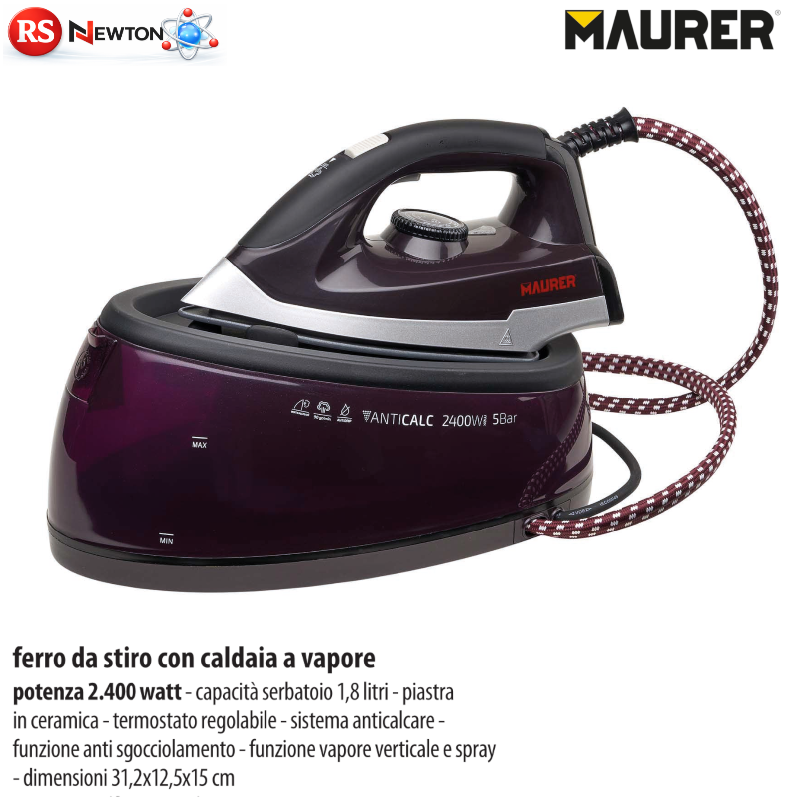 FERRO DA STIRO CON CALDAIA 2400W 5 BAR VAPORE CONTINUO PIASTRA ANTICALCARE VBS