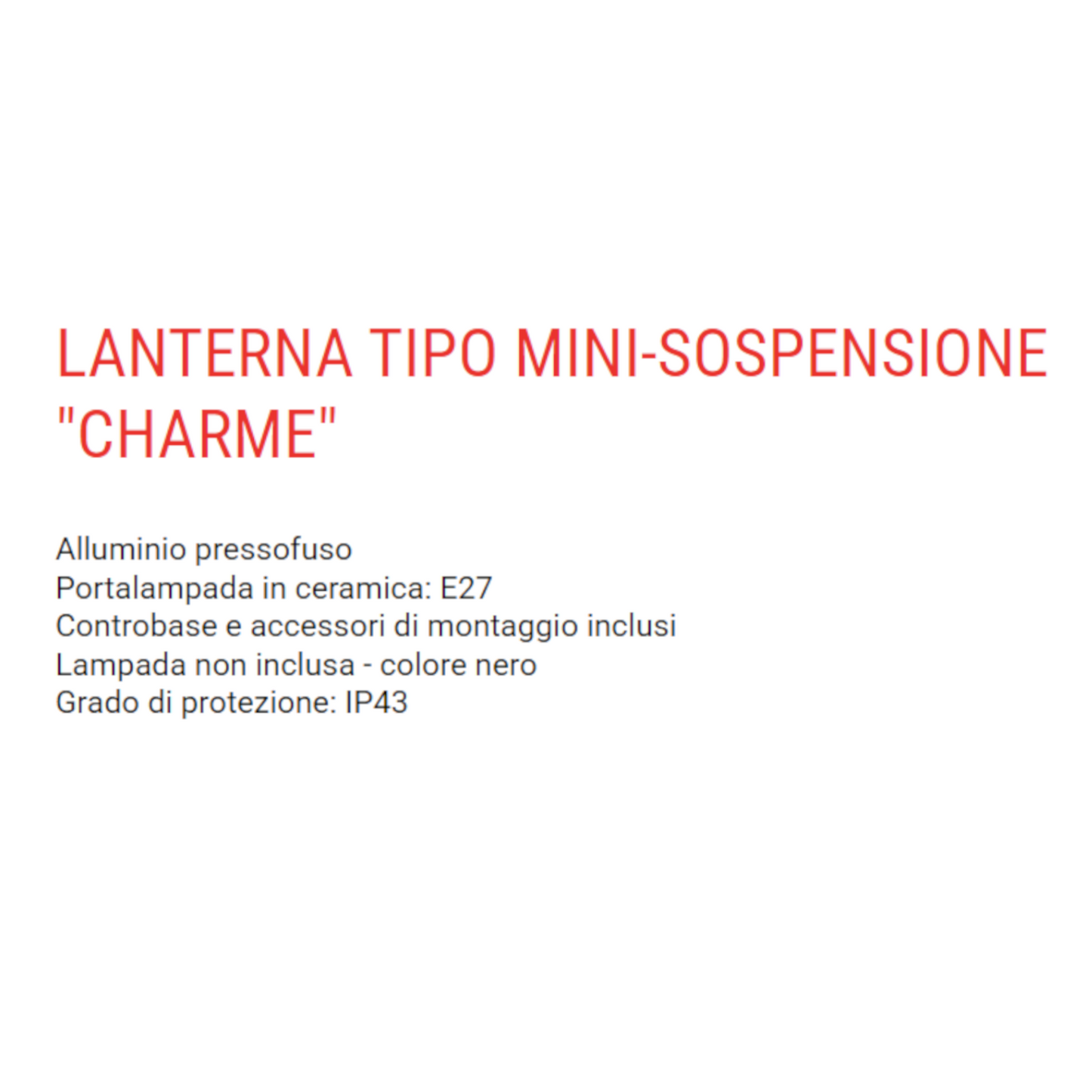 Lanterna Sospesa Esterno Vintage Lampada E27 Alluminio Nero Giardino H35 cm VBS