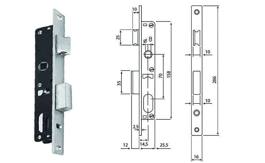 Serratura Montante Infilare Porte Alluminio Cilindro Ovale Scrocco 14,5mm G.F