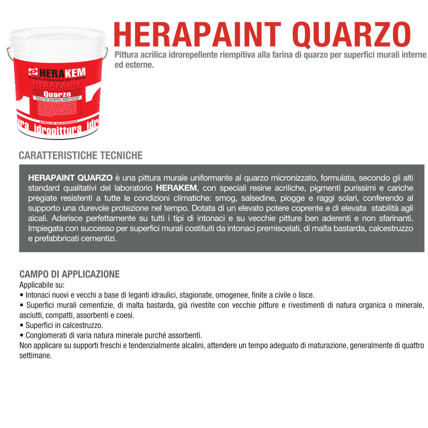 Pittura al Quarzo Interno Esterno HERAKEM Idrorepellente 5L 14L Bianco Opaco