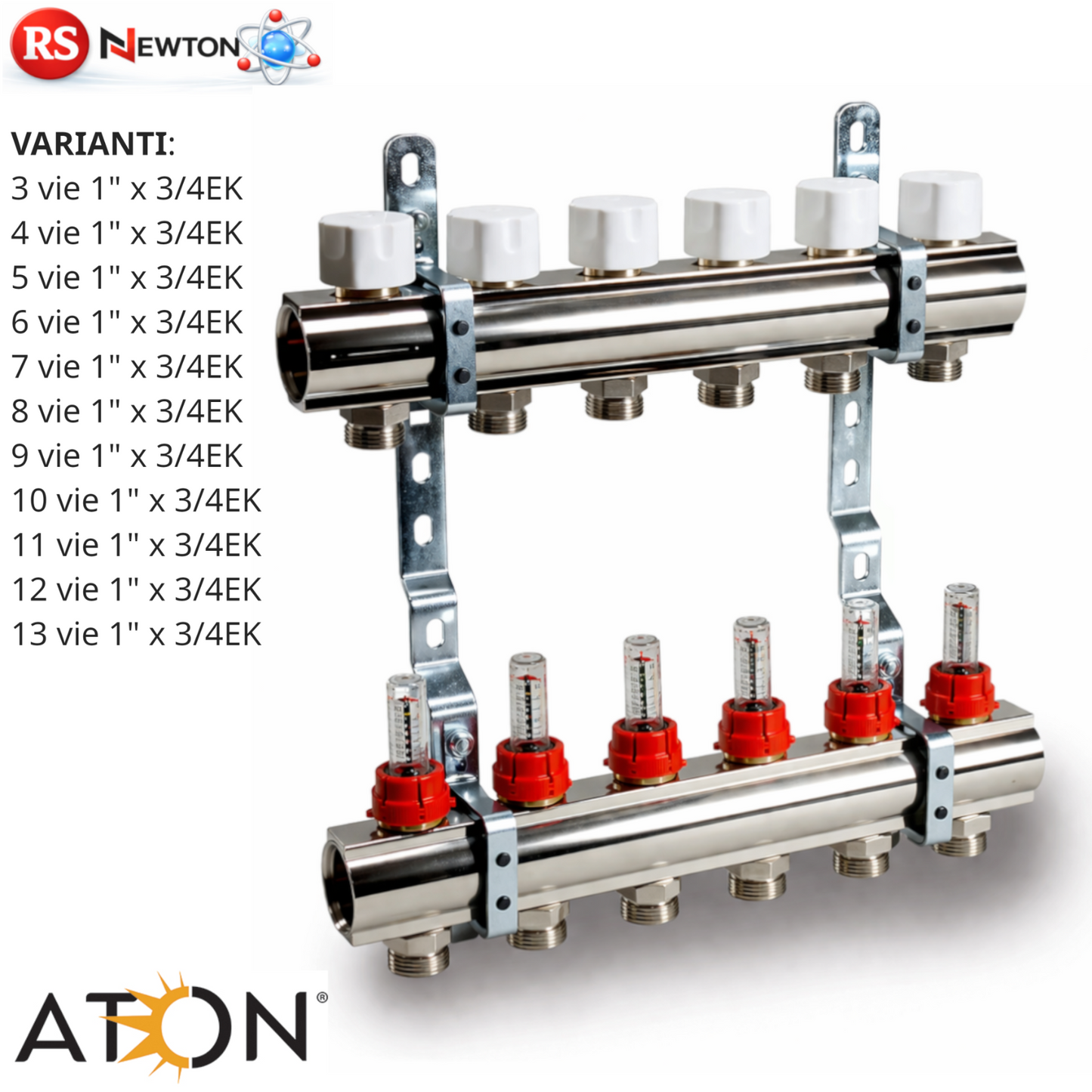 Collettore Distribuzione Premontato CD 3-13 Vie Uscite 1"x3/4EK Flussimetro D.X