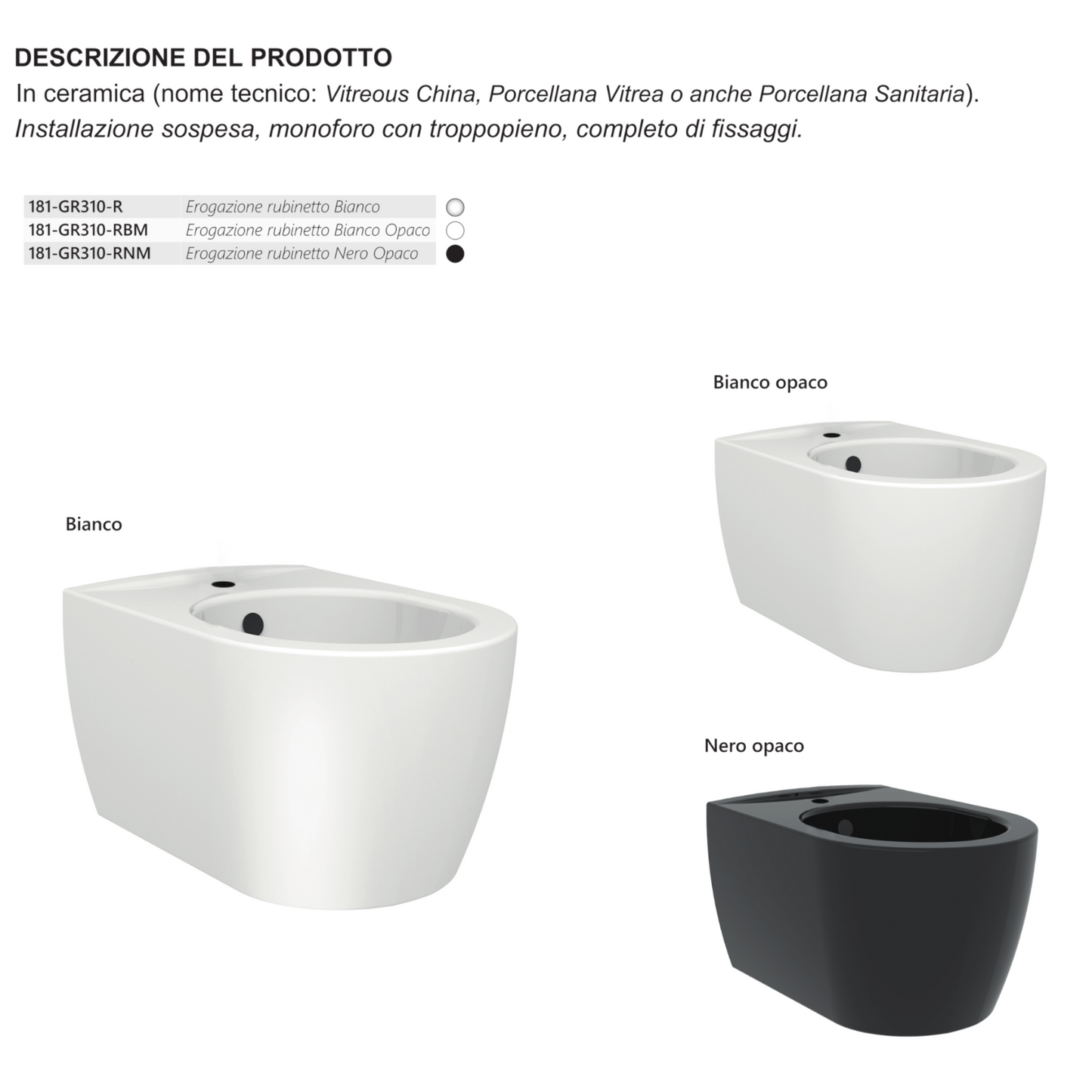 Sanitari Sospesi Bagno LINPHA Rimless WC Bidet Sedile Soft Close Bianco Nero D.X