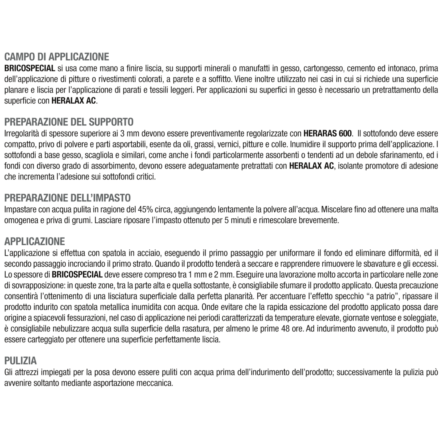 Rasante Muro Ultrabianco HERAKEM BRICOSPECIAL 5Kg Stucco Lisciatura Muri Interni