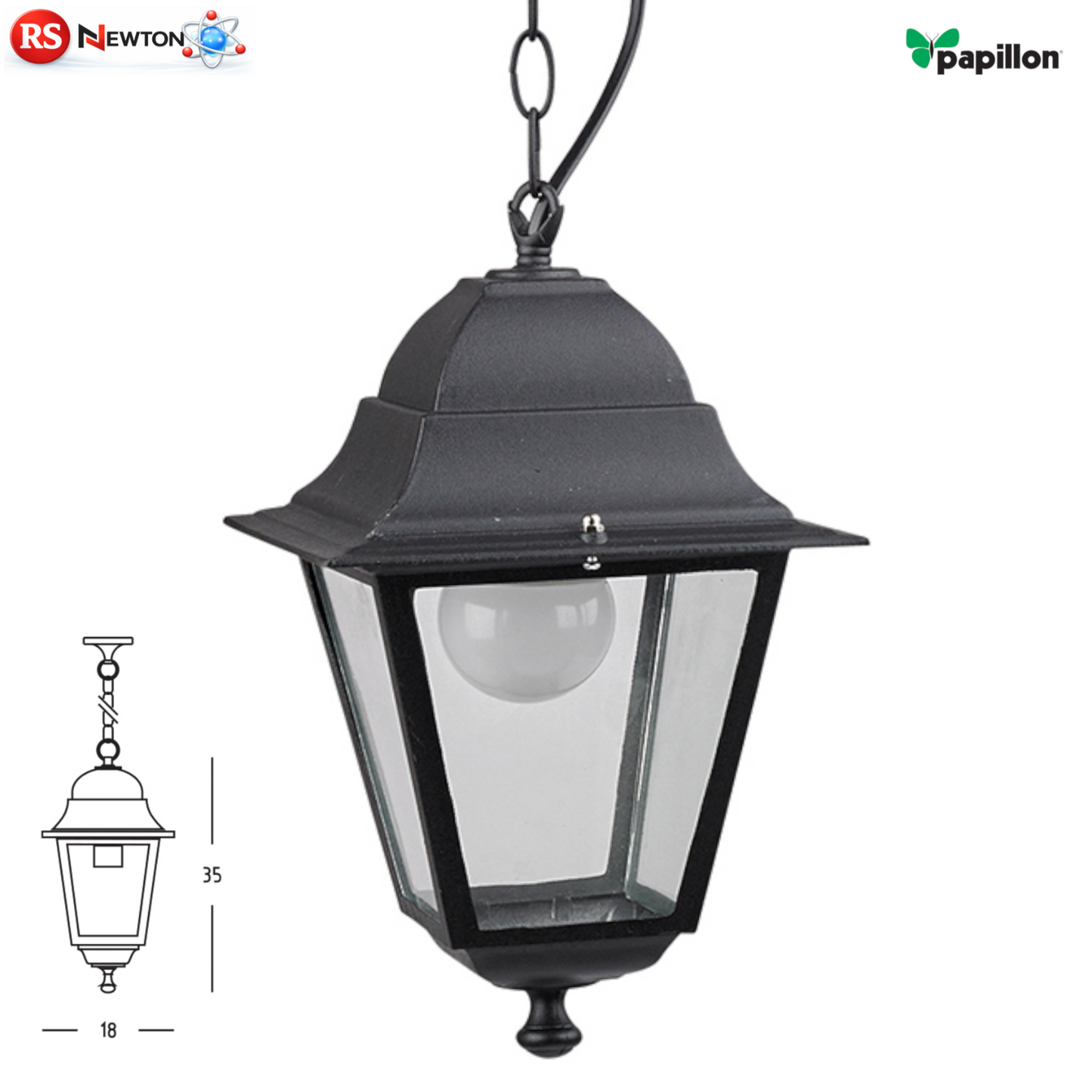 Lanterna Sospesa Esterno Vintage Lampada E27 Alluminio Nero Giardino H35 cm VBS