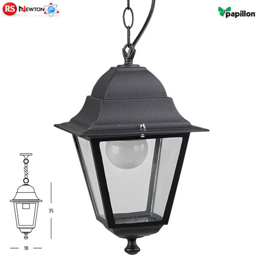 Lanterna Sospesa Esterno Vintage Lampada E27 Alluminio Nero Giardino H35 cm VBS