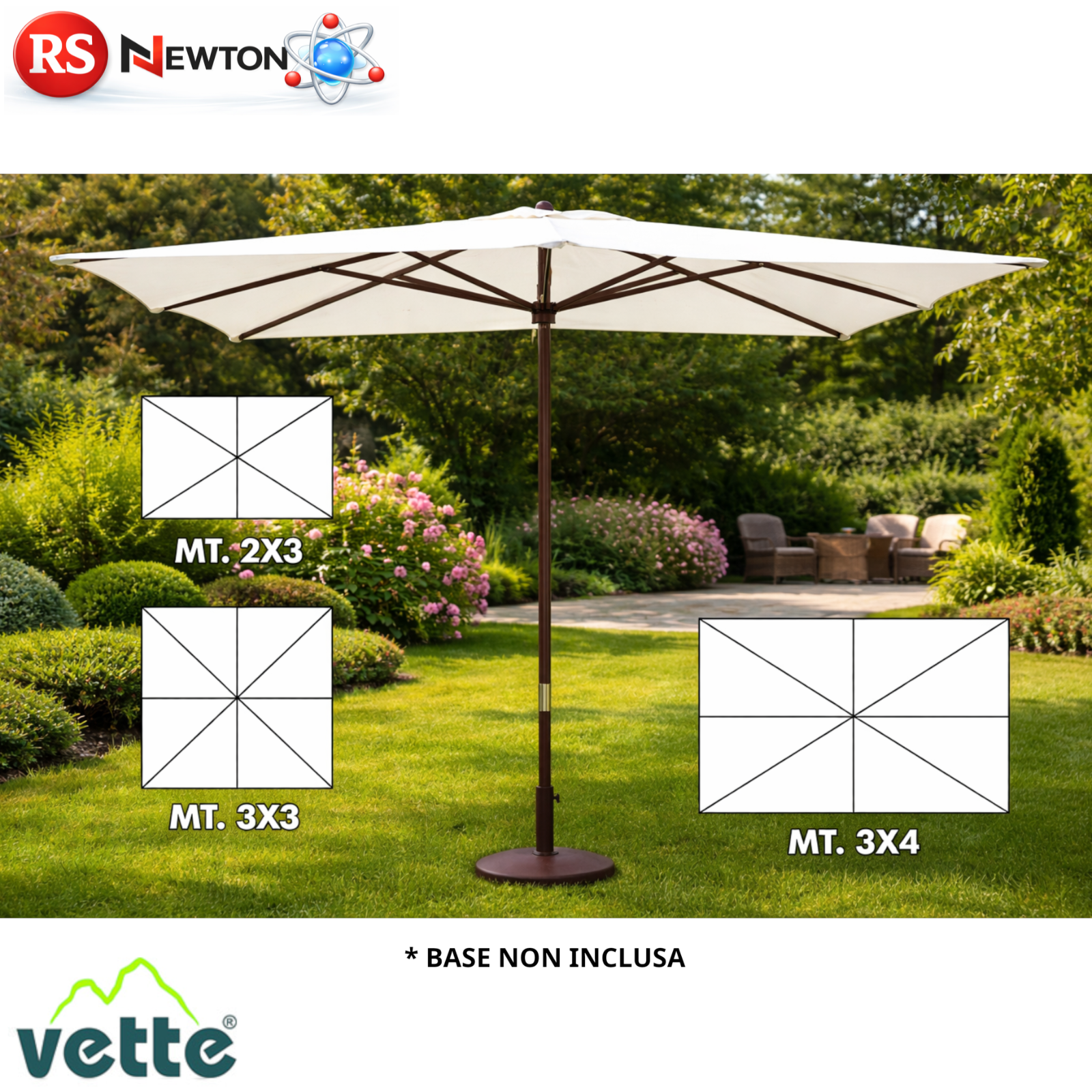 OMBRELLONE DA GIARDINO 2x3 3x3 3x4 Metri Palo In Legno 48mm Top Bianco Patio G.F