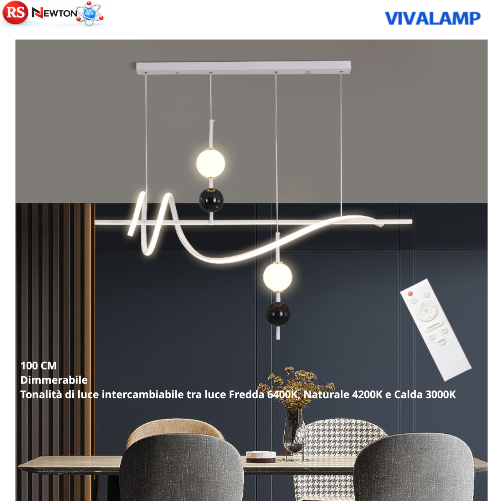 Lampadario LED 90W Dimmerabile Telecomando Moderno Bianco Nero Regolabile V.L