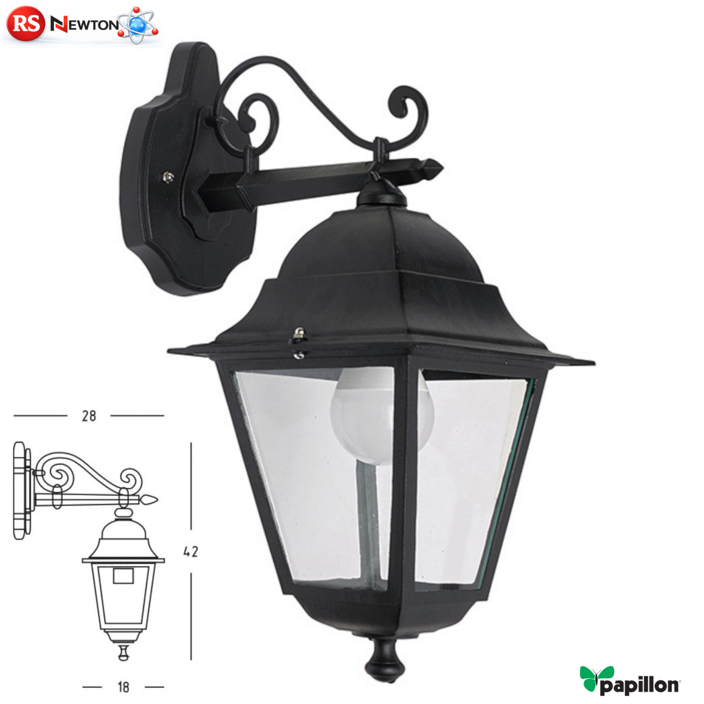 Lanterna Esterno Vintage Retro Lampada E27 in Alluminio Nero Giardino Parete VBS