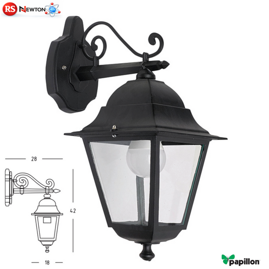 Lanterna Esterno Vintage Retro Lampada E27 in Alluminio Nero Giardino Parete VBS