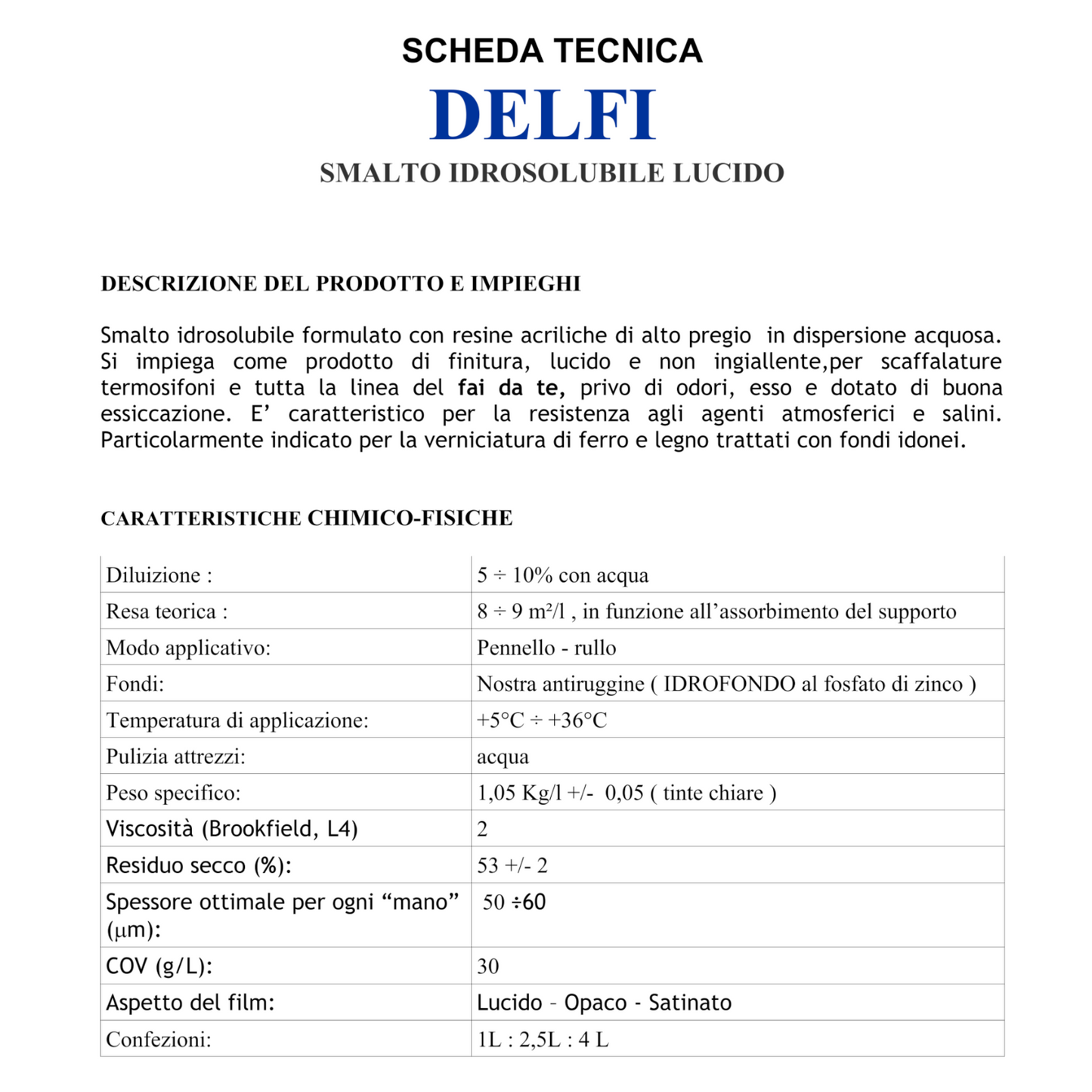 Vernice Acrilica Acqua Alta Brillantezza Opaco Smalto Legno Muro Ferro 2.5Lt I.D
