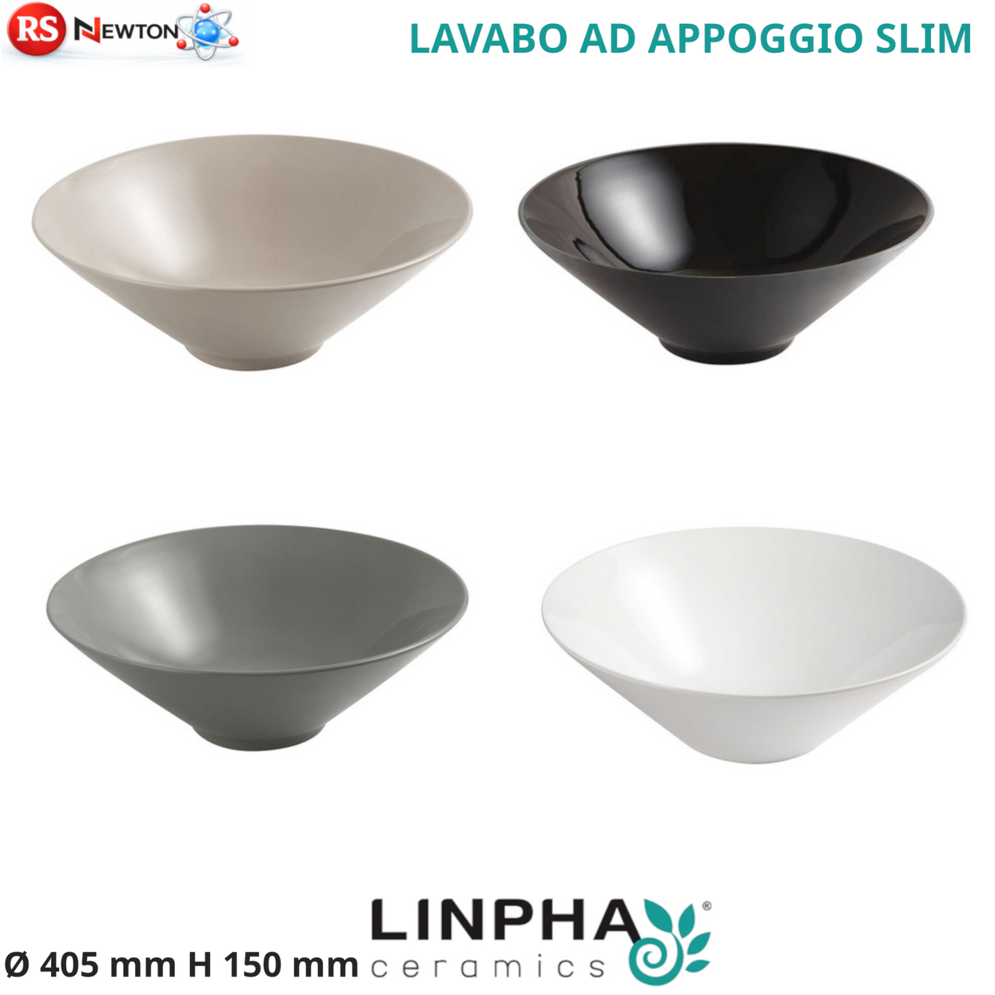 Lavabo da Appoggio Slim Bagno Ø33 38,5 Linpha Ceramica Design Moderno Tondo D.X