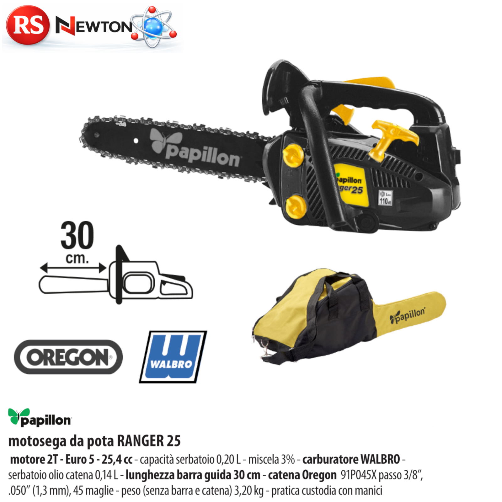 Motosega a Scoppio Per Potatura 2 Tempi 25,4cc catena OREGON 45 maglie VBS