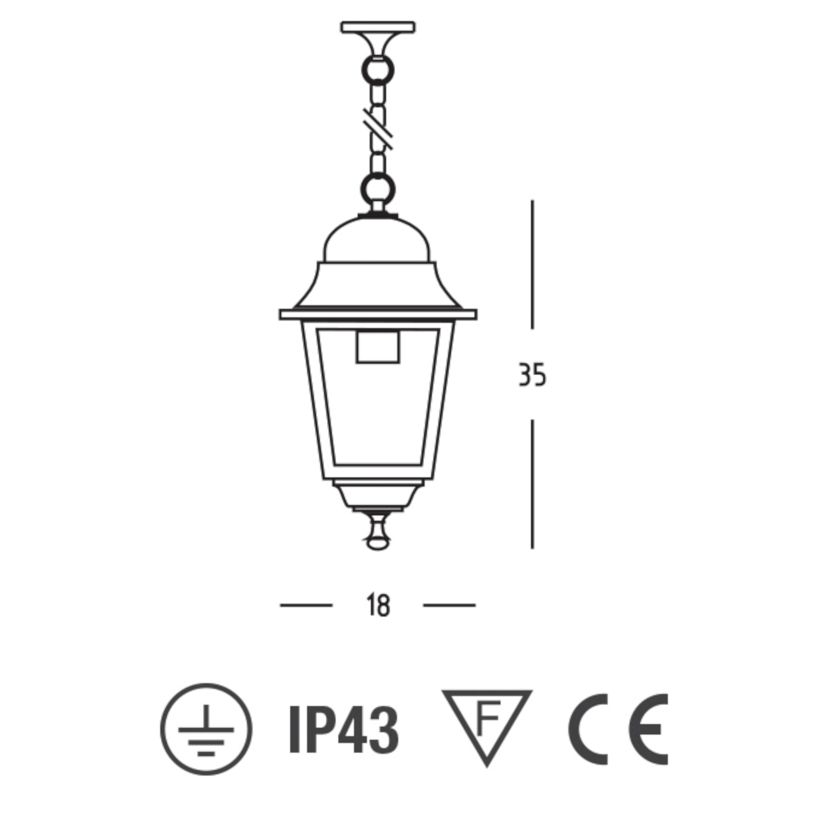 Lanterna Sospesa Esterno Vintage Lampada E27 Alluminio Nero Giardino H35 cm VBS