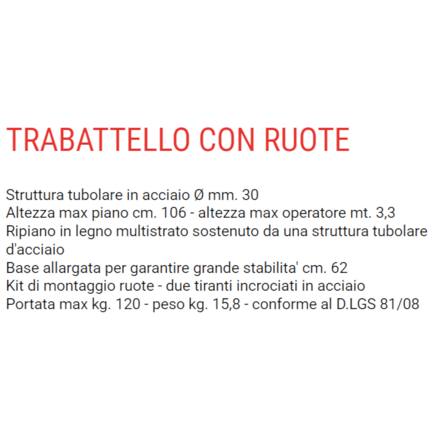 Trabattello con Ruote in Acciaio H 142-3,3 m Mini Ponteggio Pieghevole 120kg VBS